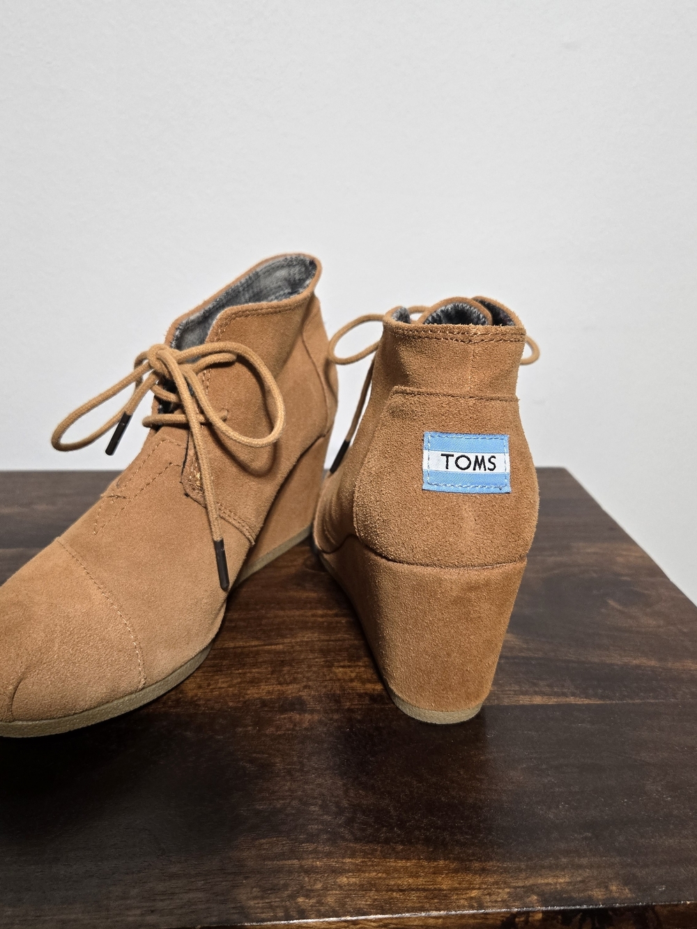 TOMS Women's Tan Suede Wedge Ankle Booties